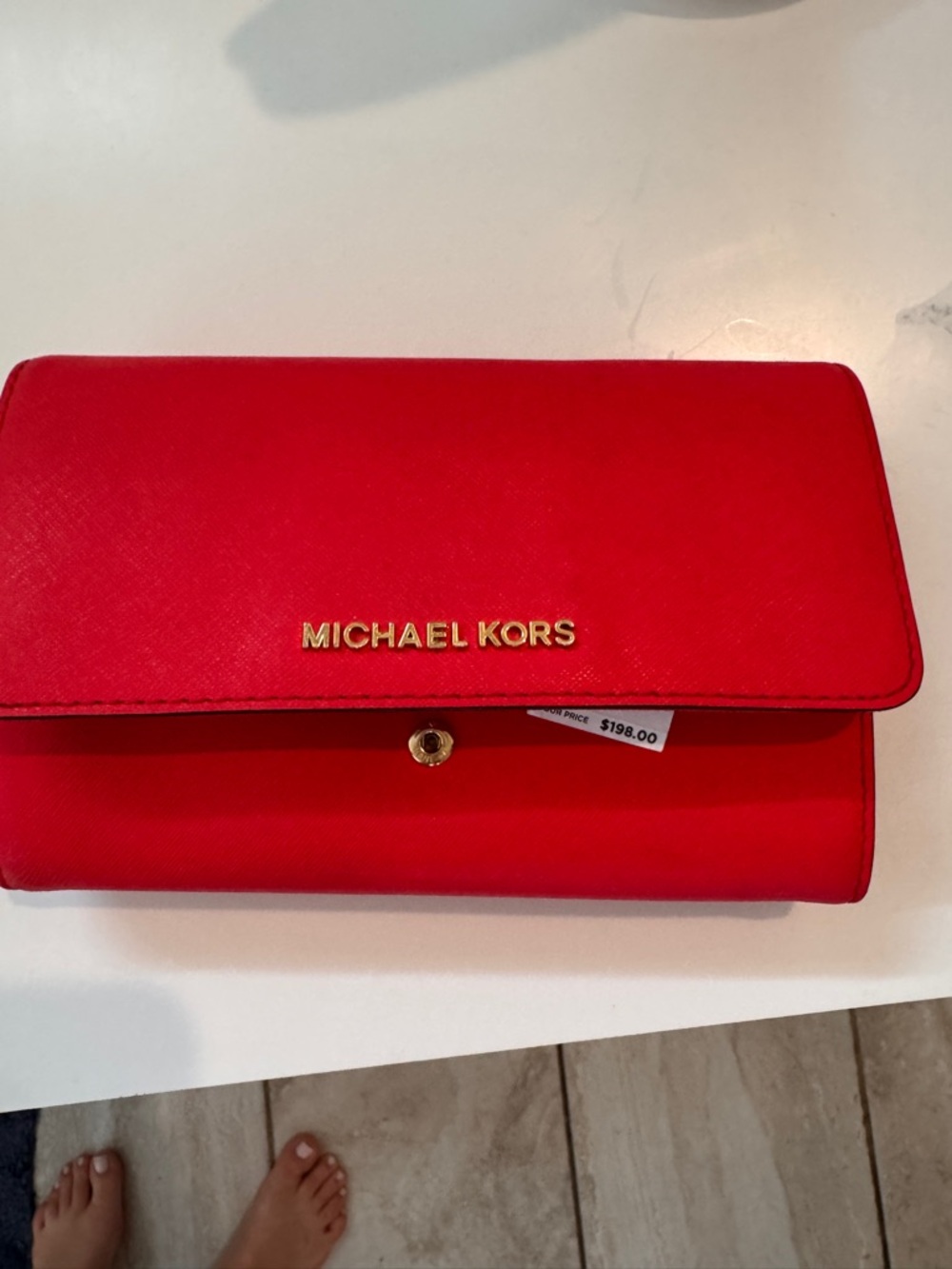 Michael Kors Red Saffiano Leather Wallet with Gold Logo